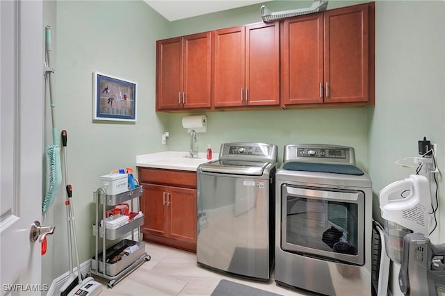 laundry room featuring a sink, cabinet space, and separate washer and dryer