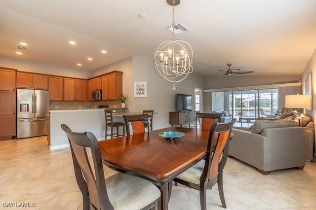 dining area featuring an inviting chandelier, visible vents, and recessed lighting