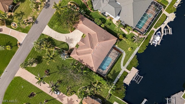 aerial view with a water view