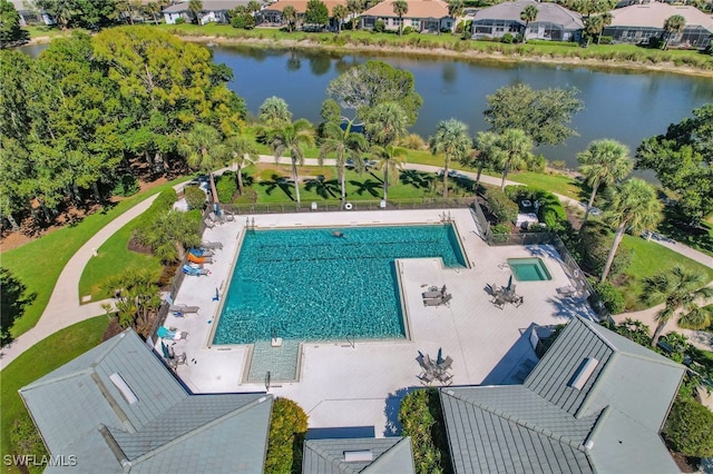 aerial view with a water view