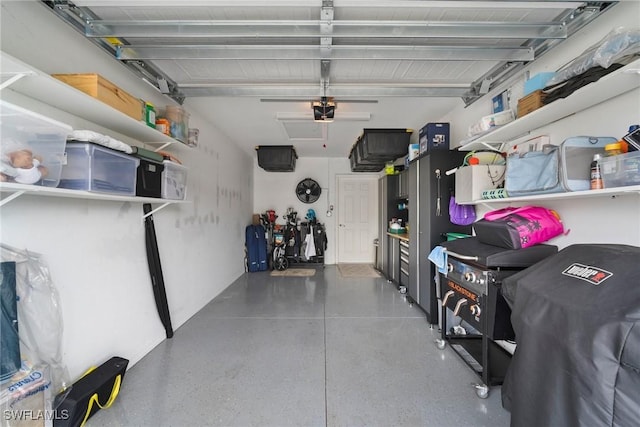 garage with a garage door opener