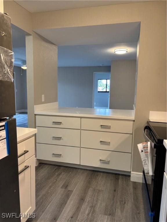 walk in closet with dark wood-style flooring