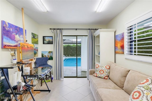 living room featuring tile patterned floors