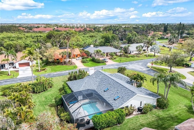 drone / aerial view with a residential view