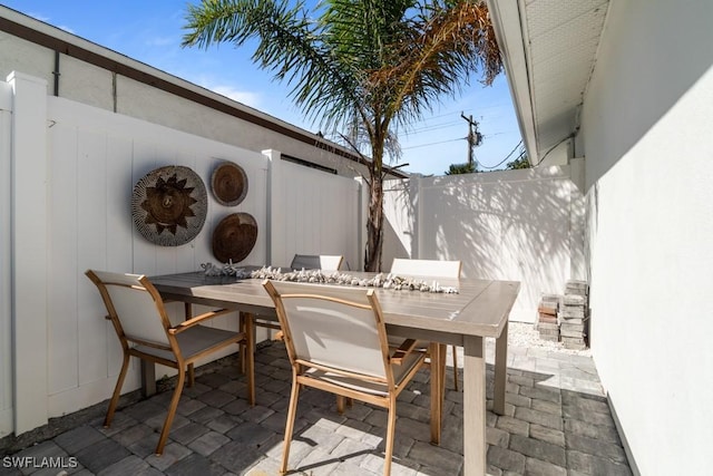 view of patio / terrace featuring outdoor dining space and a fenced backyard