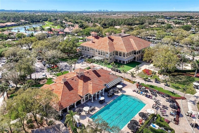 aerial view with a water view