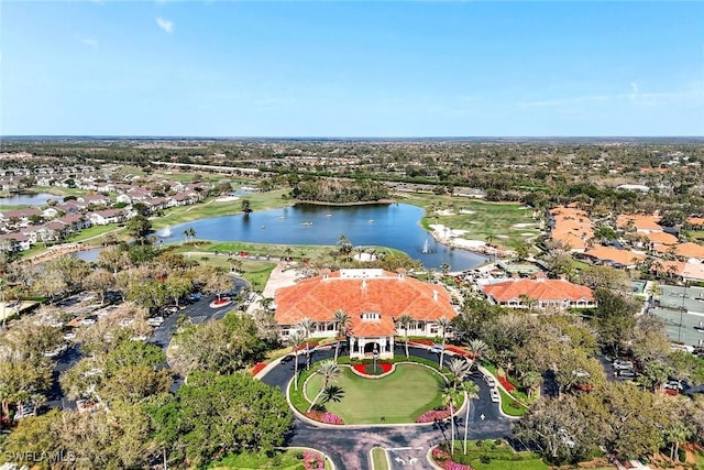 aerial view with a water view