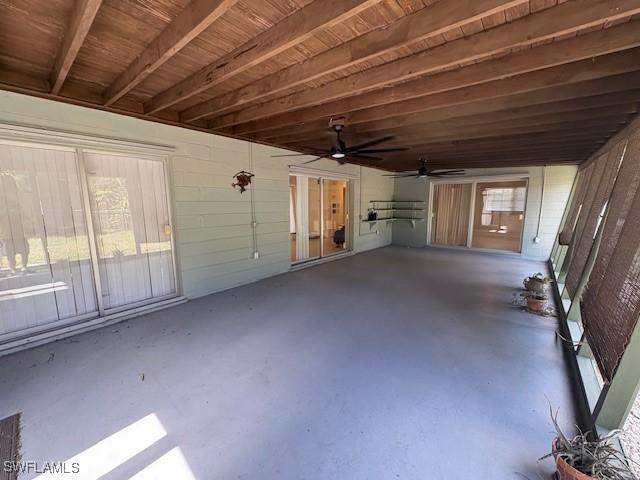 view of patio featuring ceiling fan