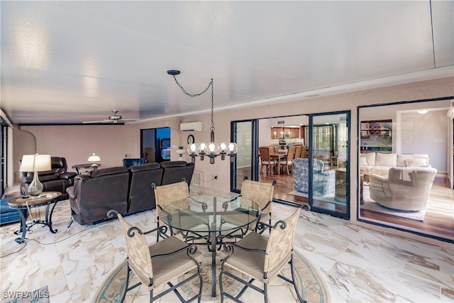 dining room with marble finish floor and a wall mounted AC