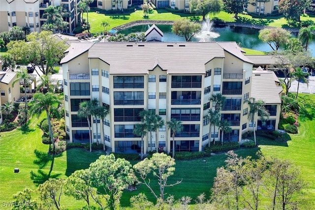 aerial view with a water view