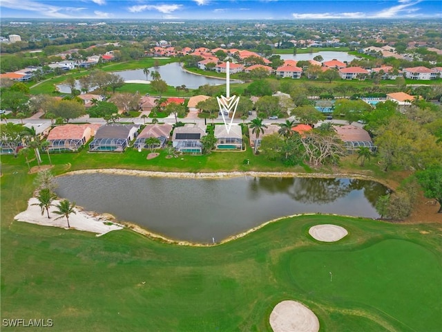 aerial view with a water view and a residential view