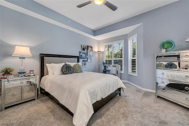 bedroom featuring carpet flooring, ceiling fan, and baseboards