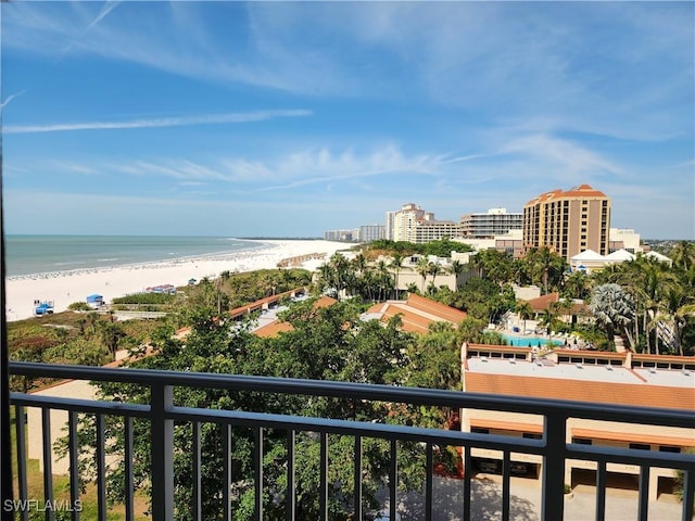 property view of water featuring a view of the beach