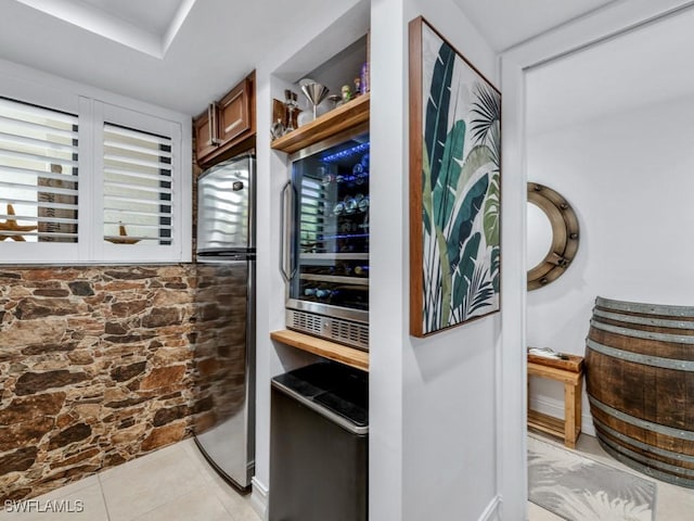 interior space with wine cooler