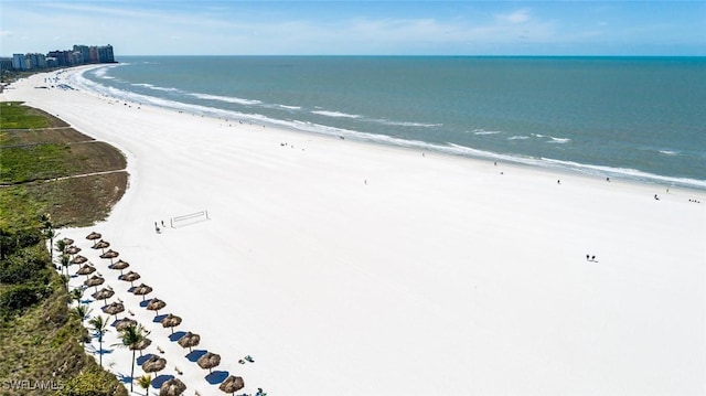 property view of water featuring a view of the beach