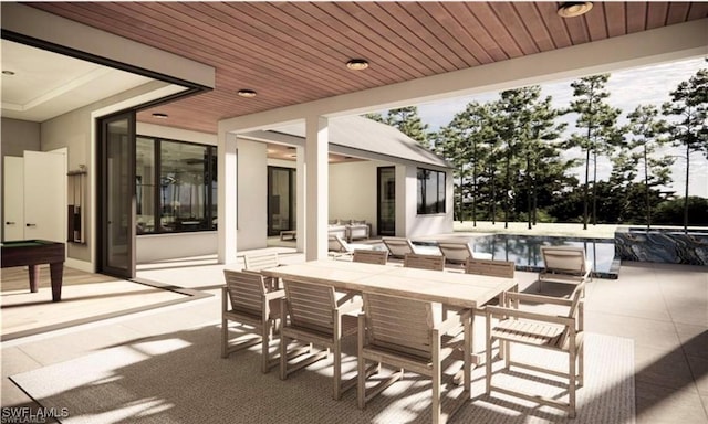 view of patio / terrace with an outdoor pool and outdoor dining area