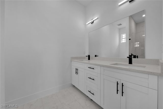 3109 11th St W, Lehigh Acres, FL 33971 - full bath with a sink, baseboards, walk in shower, and marble finish floor