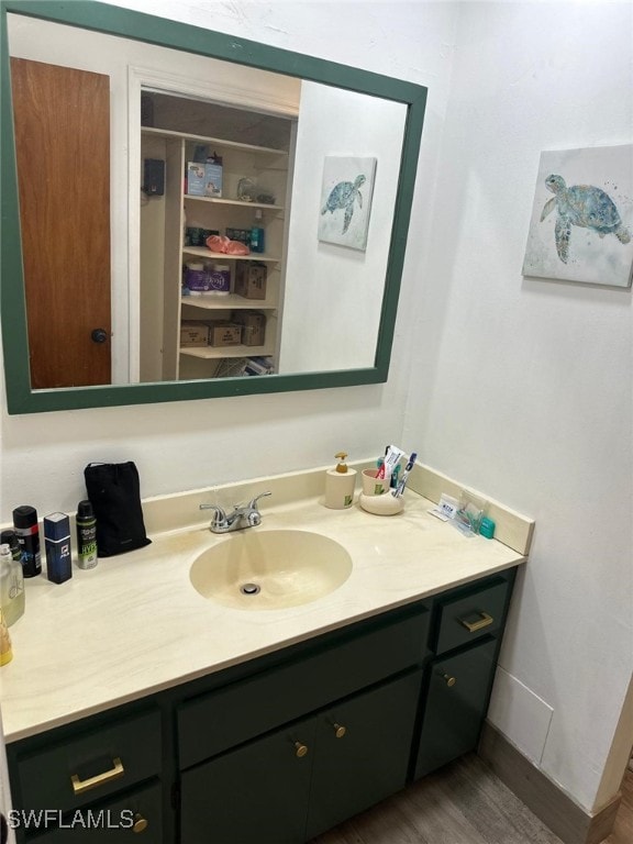 bathroom featuring vanity and wood finished floors