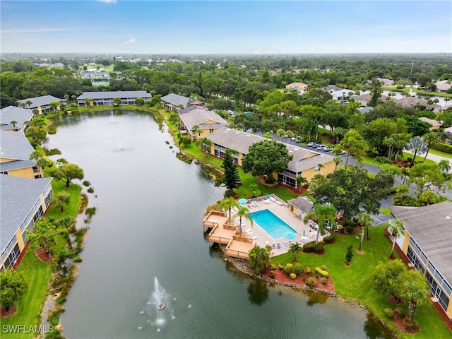 aerial view with a water view