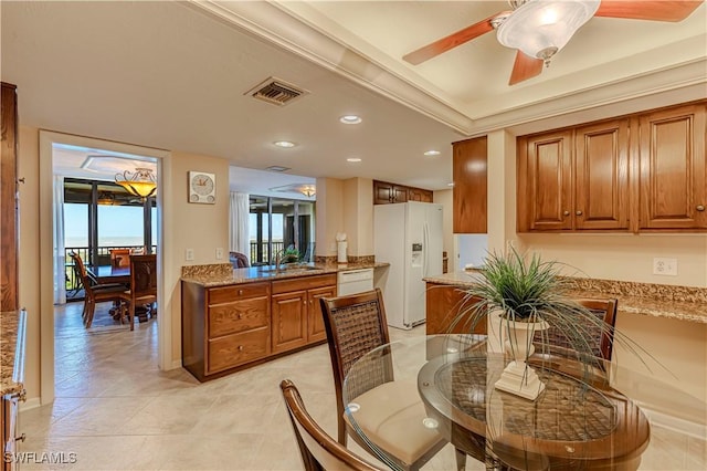 15 Bluebill Ave Unit 803, Naples, FL 34108 - dining area featuring recessed lighting, a ceiling fan, and light tile patterned floors