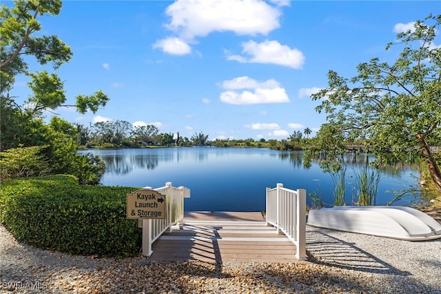 view of dock with a water view