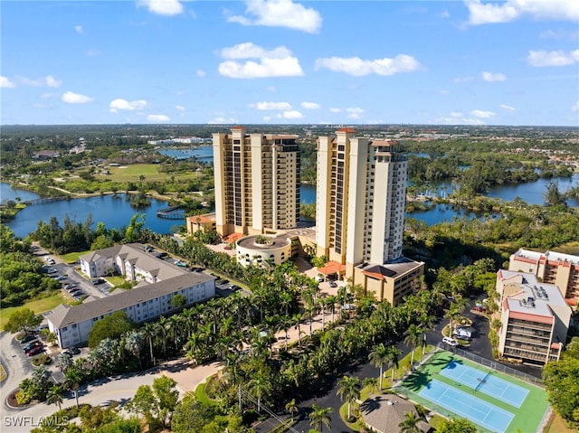 aerial view with a water view