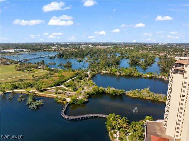 aerial view with a water view