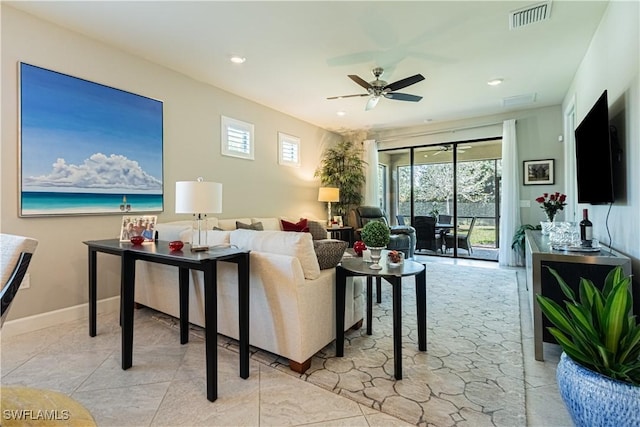 7658 Jacaranda Ln, Naples, FL 34114 - living room featuring recessed lighting, visible vents, baseboards, and ceiling fan