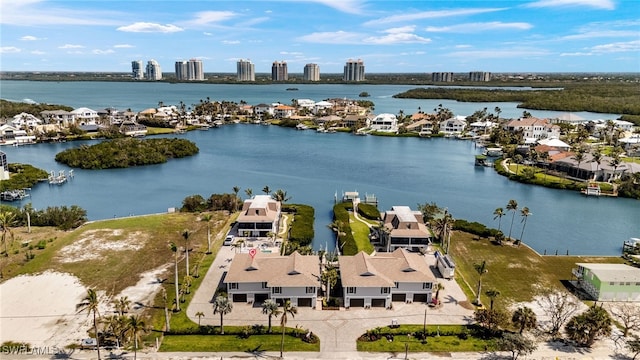 aerial view with a water view