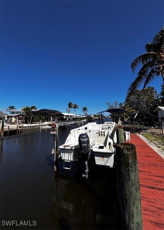 dock area with a water view