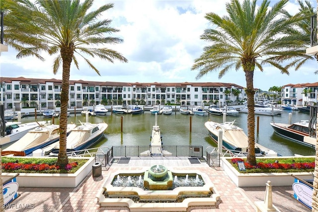 view of dock featuring a water view