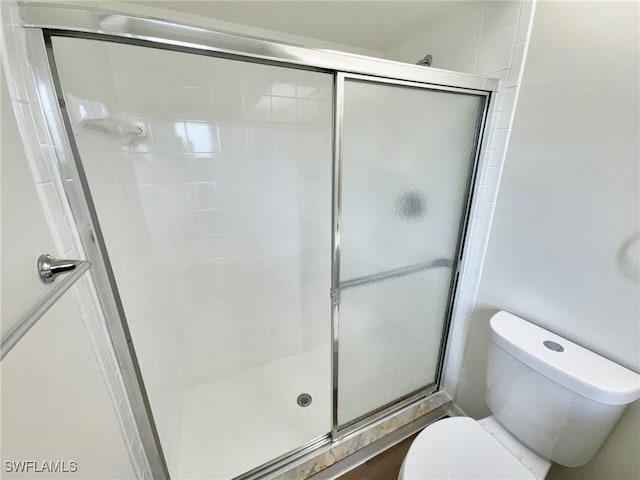 full bath featuring a stall shower and toilet