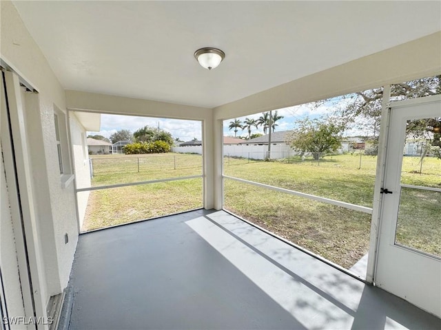 view of unfurnished sunroom