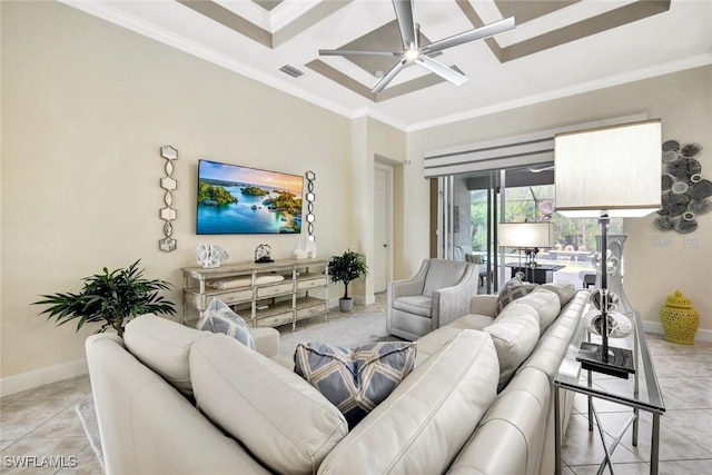 12121 Chrasfield Chase, Fort Myers, FL 33913 - living area with a ceiling fan, ornamental molding, and light tile patterned floors