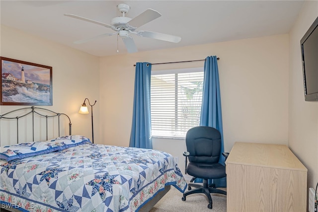 bedroom with carpet flooring and ceiling fan