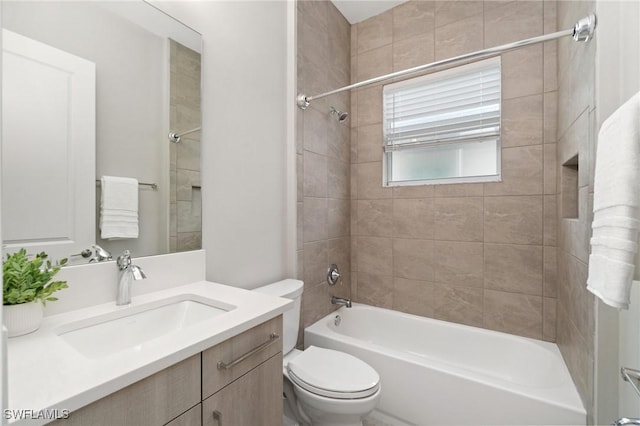 full bath with shower / bath combination, vanity, and toilet