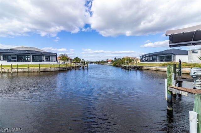 property view of water featuring a boat dock