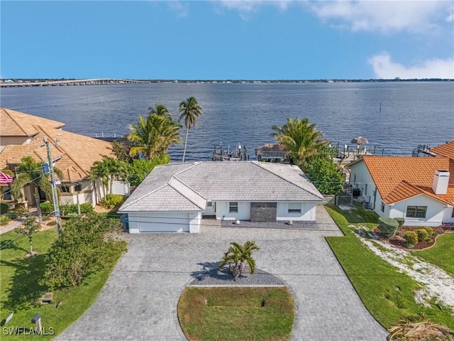 aerial view with a water view