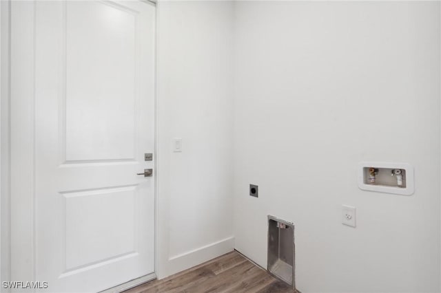 laundry room featuring washer hookup, light wood-style flooring, hookup for an electric dryer, laundry area, and baseboards