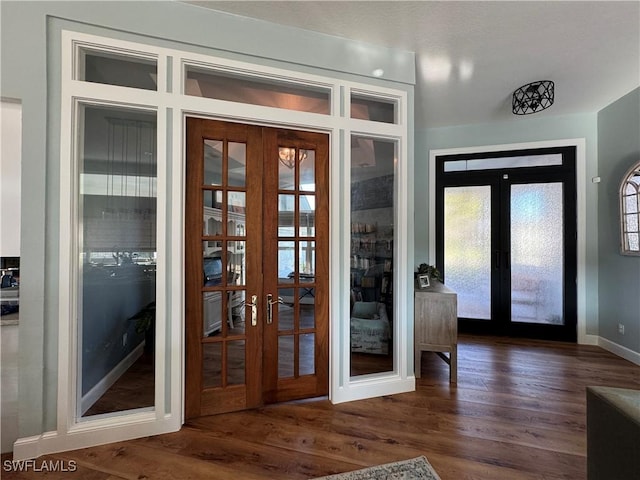 entrance foyer featuring a wealth of natural light, french doors, and wood finished floors