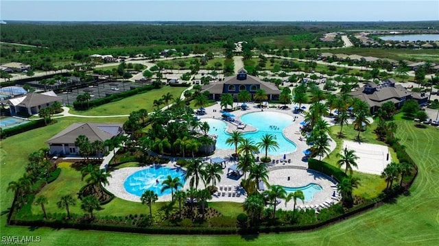 bird's eye view featuring a water view