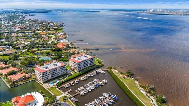 bird's eye view featuring a water view