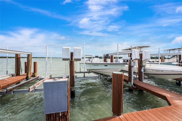 dock area featuring a water view and boat lift