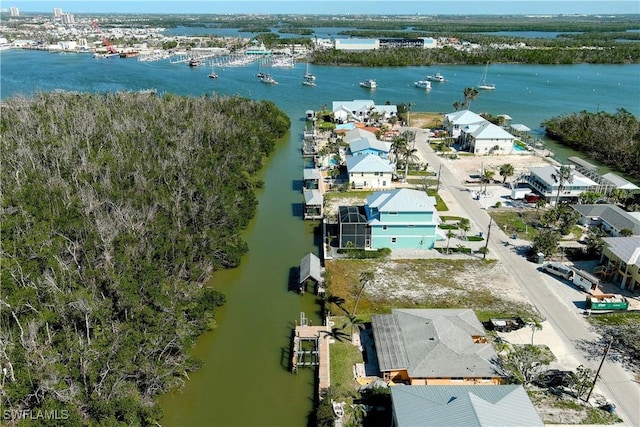 aerial view with a water view