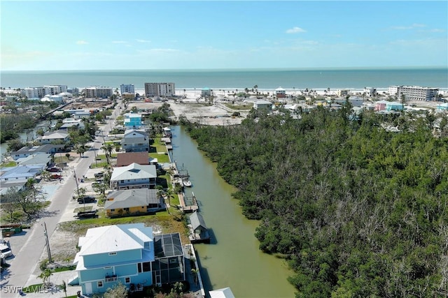 aerial view with a water view