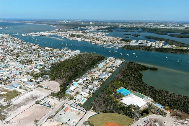 aerial view with a water view