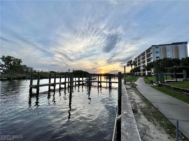 view of dock with a water view