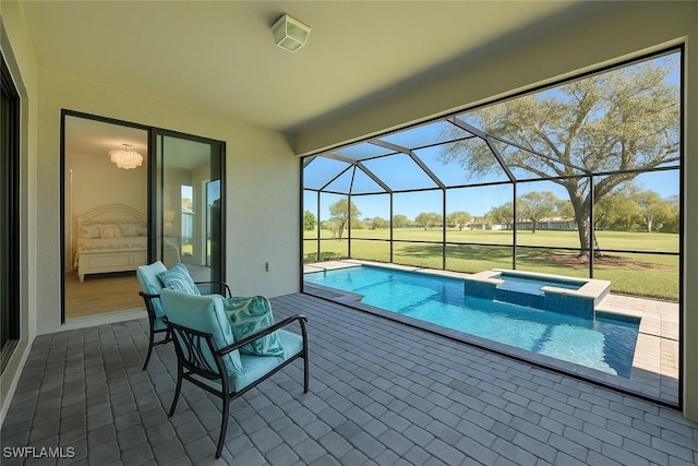 1821 Lema Ct, Naples, FL 34120 - view of swimming pool with a lanai, a pool with connected hot tub, and a patio area