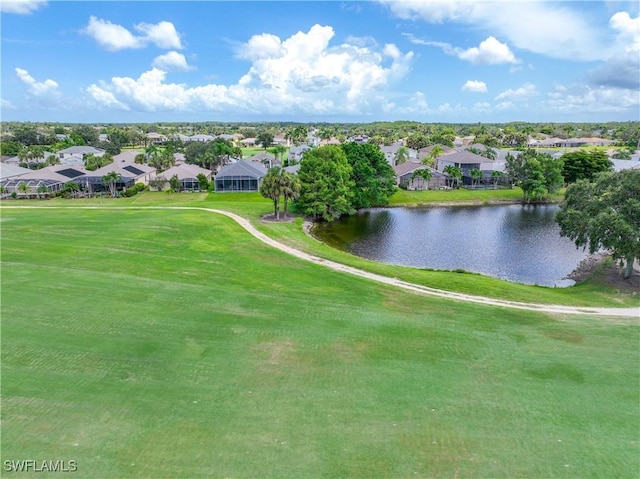 birds eye view of property featuring a residential view and a water view