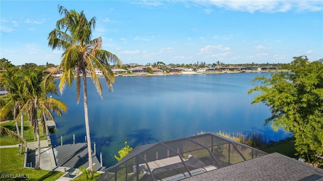 view of water feature with a boat dock